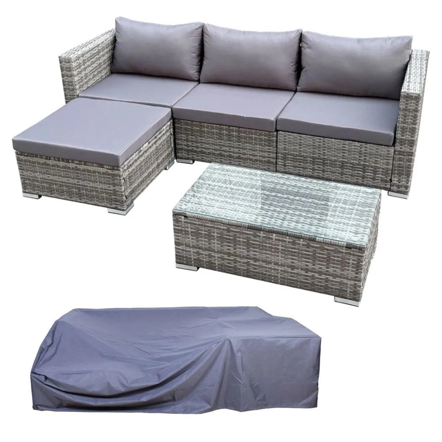 SVITA QUEENS Gartenlounge Set Gartenmöbel Set Sitzgruppe Abdeckhaube Polyrattan Grau