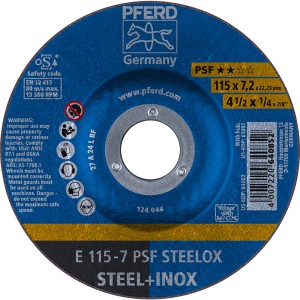 Pferd Schruppscheibe PSF E Steelox 115 mm für Stahl & Edelstahl. Schleifscheibe für Winkelschleifer.