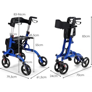 Costway Rollator Faltbar und Leicht 2-In-1 Ruhestuhl & Reiserollator Blau