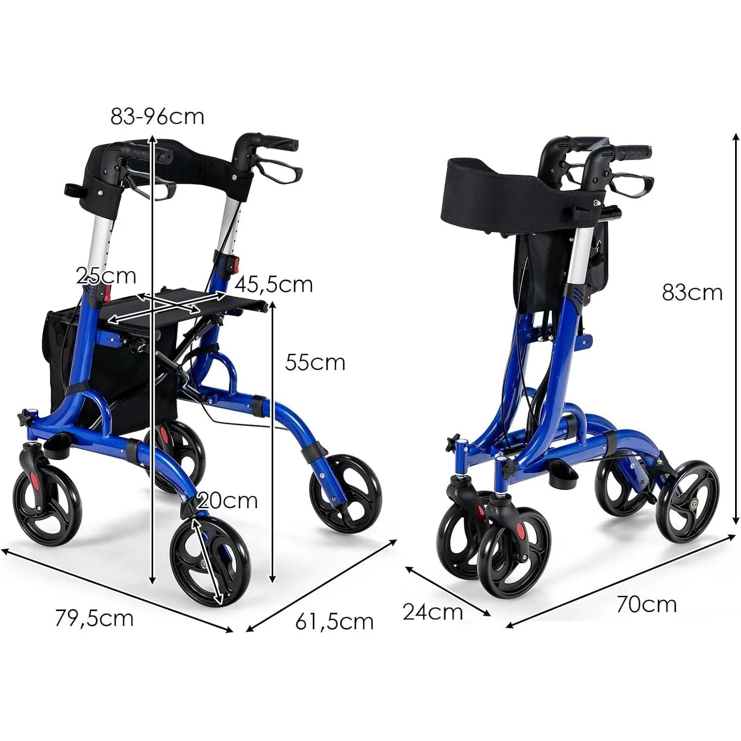 Costway Rollator Faltbar und Leicht 2-In-1 Ruhestuhl & Reiserollator Blau_3