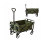 Grüner faltbarer Bollerwagen aus Stahl mit Teleskopgriff, offen und zusammengeklappt. Ideal für Camping & Transport.
