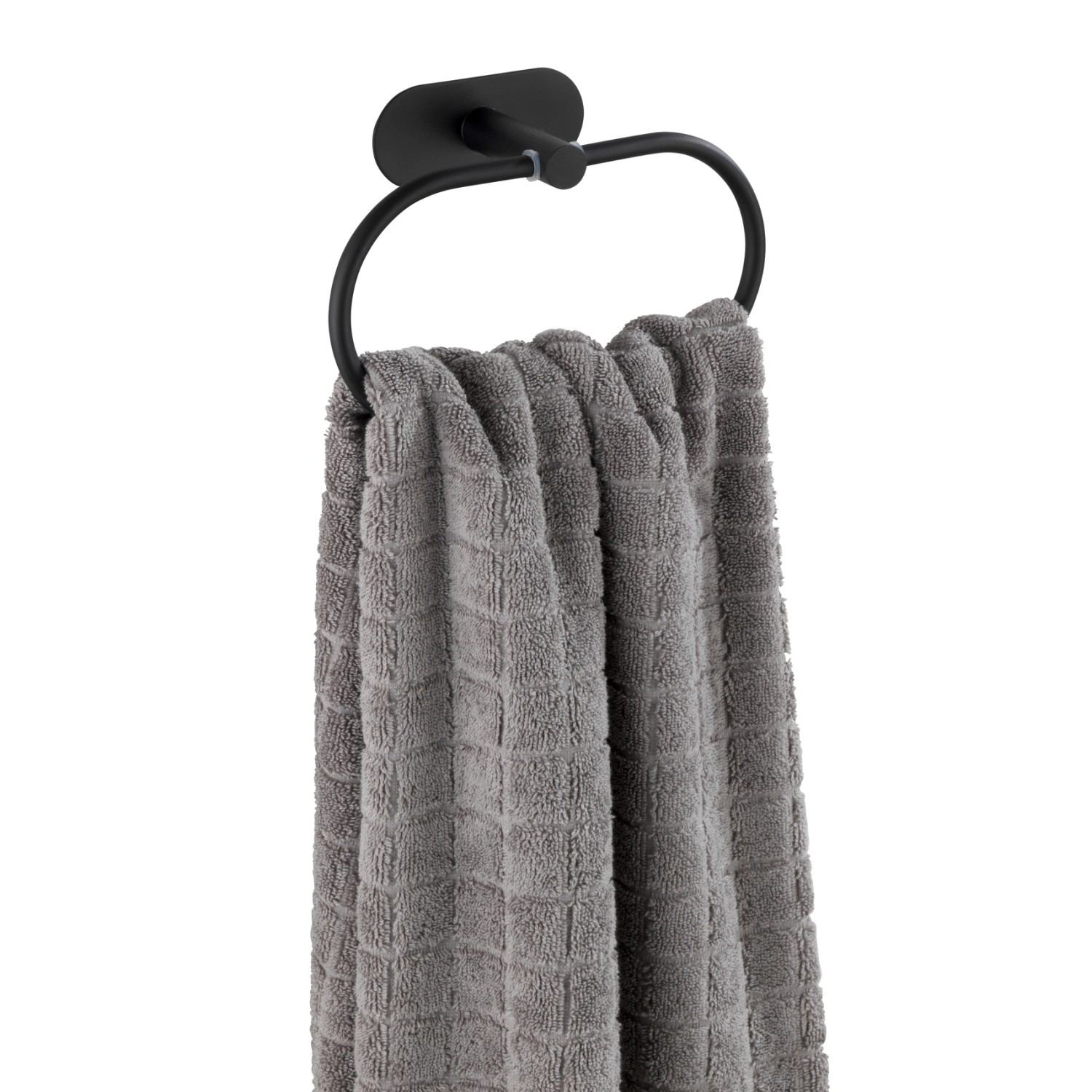 Wenko Handtuchring Orea Black mit Handtuch, Edelstahl, zur Wandmontage ohne Bohren.