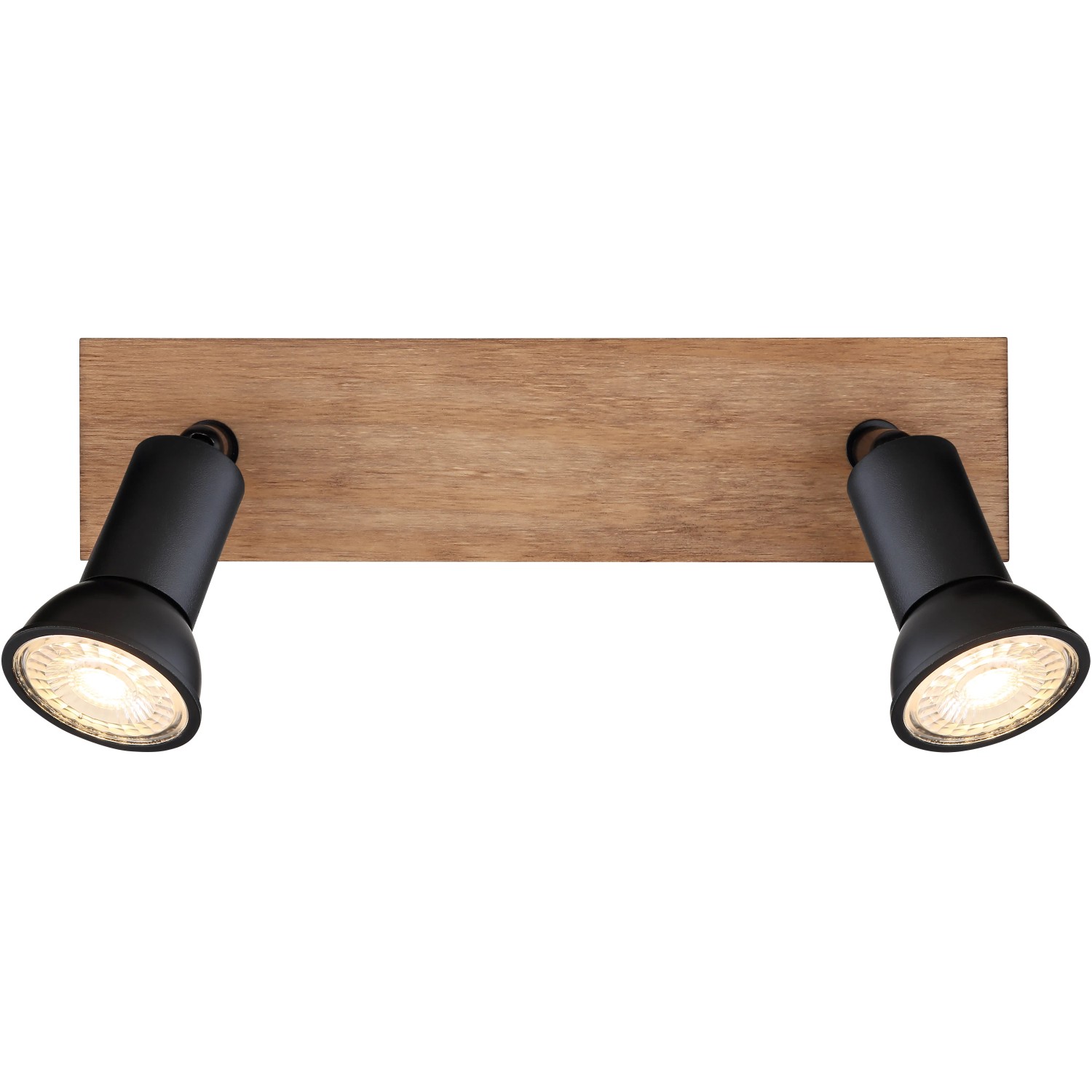 Globo Strahler Drew, 2-flammig, dunkelbraunes Holz, schwarze Spots. Modernes Design für GU10 Leuchtmittel.