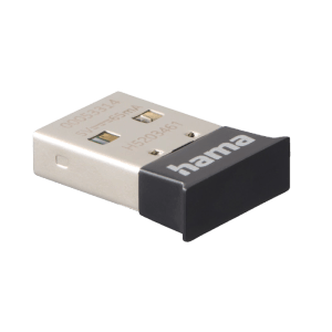 Kompakter Hama Bluetooth-USB-Adapter 5.4 in Silber-Schwarz mit USB-A Stecker für Computer Zubehör.