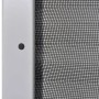 Nahaufnahme: Weißer Aluminiumrahmen mit schwarzem, gefaltetem Fiberglas-Insektenschutznetz für Fenster.