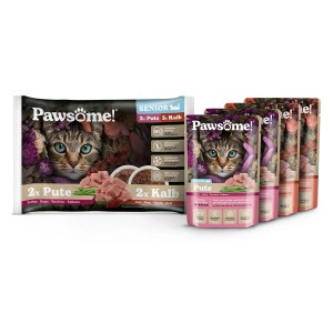 Pawsome Katzen-Nassfutter Senior Mixpack mit Kalb & Pute, 4 x 85g.