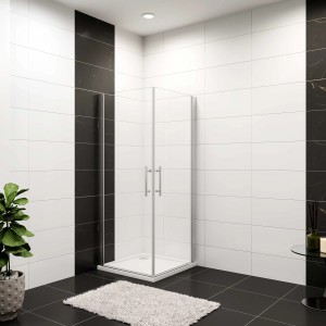 AICA Duschtür 80x80 Eckeinstieg mit Pendeltür und 6mm ESG Glas in Chromoptik.