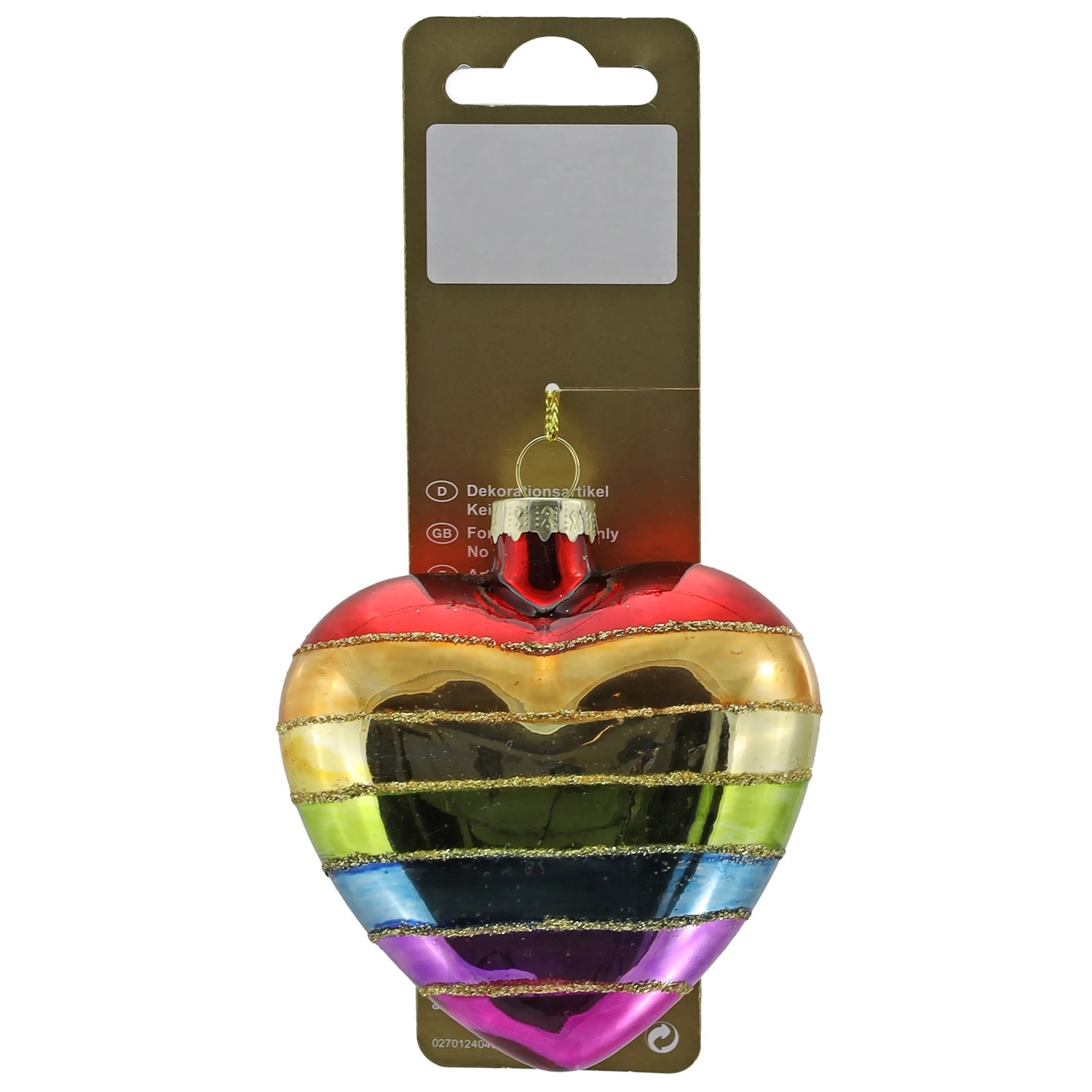Weihnachts-Deko Herz aus Glas zum Hängen 7,8 cm x 8,5 cm Bunt