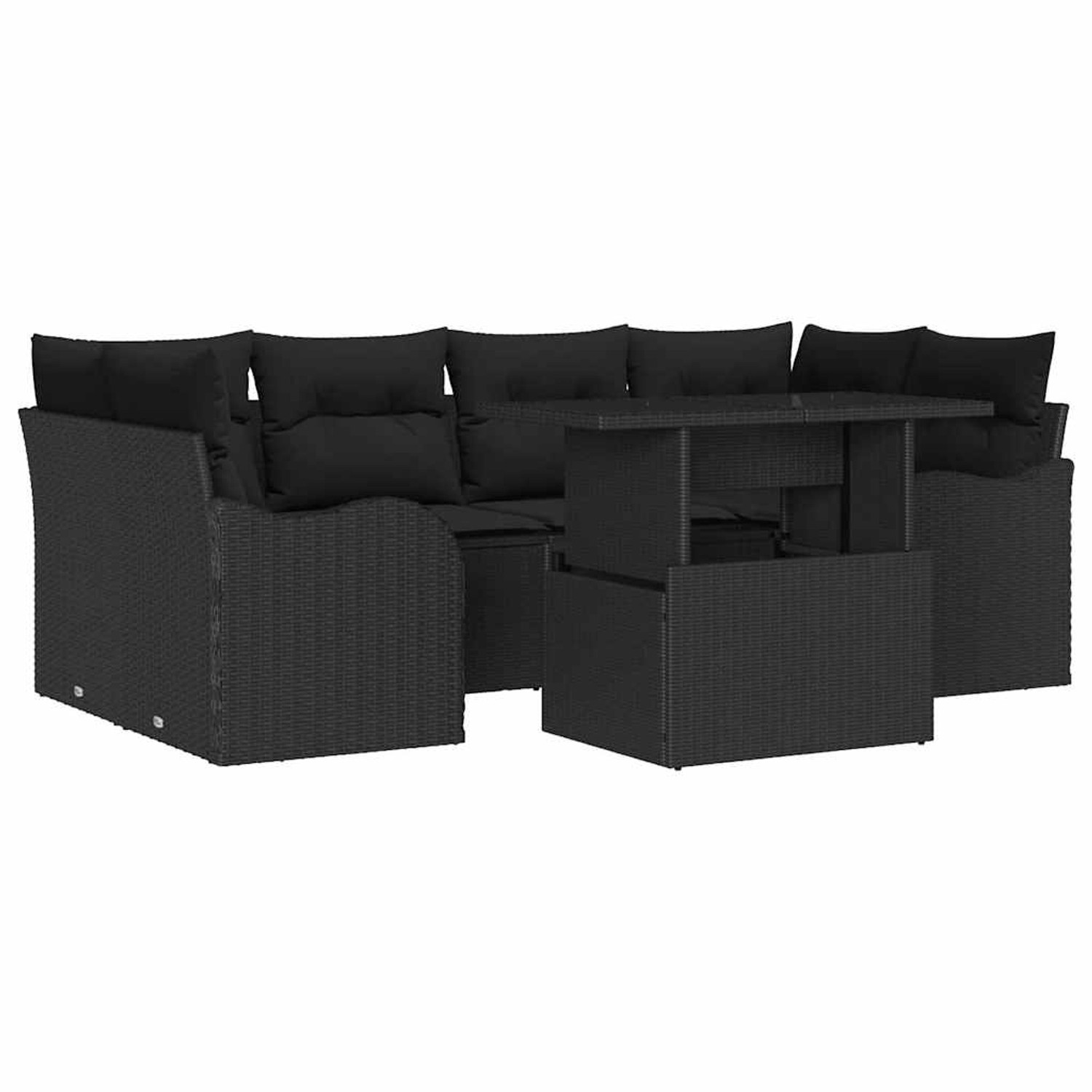 vidaXL Garten-Sofa-Set mit Kissen 7-Tlg Schwarz Poly Rattan 3348399 günstig online kaufen