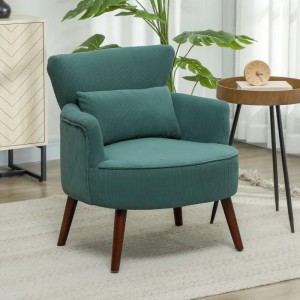 Dunkelgrüner HOMCOM Loungesessel aus Cordstoff mit Lendenkissen und Holzbeinen, modern und bequem.