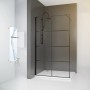 Schwarze Walk-In Dusche baliv DUK-120.131 mit transparentem Glas und Stabilisationsbügel.