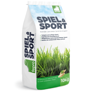 Fepro Spiel- und Sport-Rasensamen, 10 kg Sack. Strapazierfähige Rasensamen für dichten, grünen Rasen.