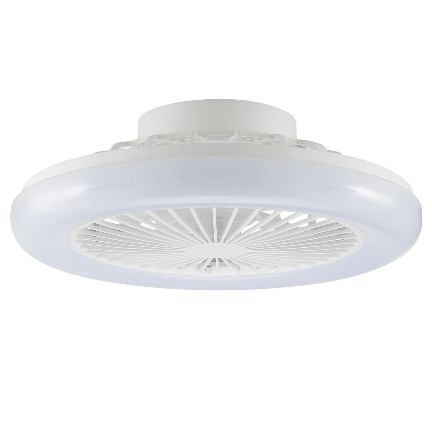 Weiße LED-Deckenleuchte Montero mit Ventilator, Ø 42cm. Moderne Deckenlampe mit Licht und Kühlung.