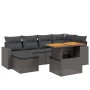 Schwarze 7-tlg. vidaXL Garten-Sofagarnitur aus Poly Rattan mit Tisch und Kissen.