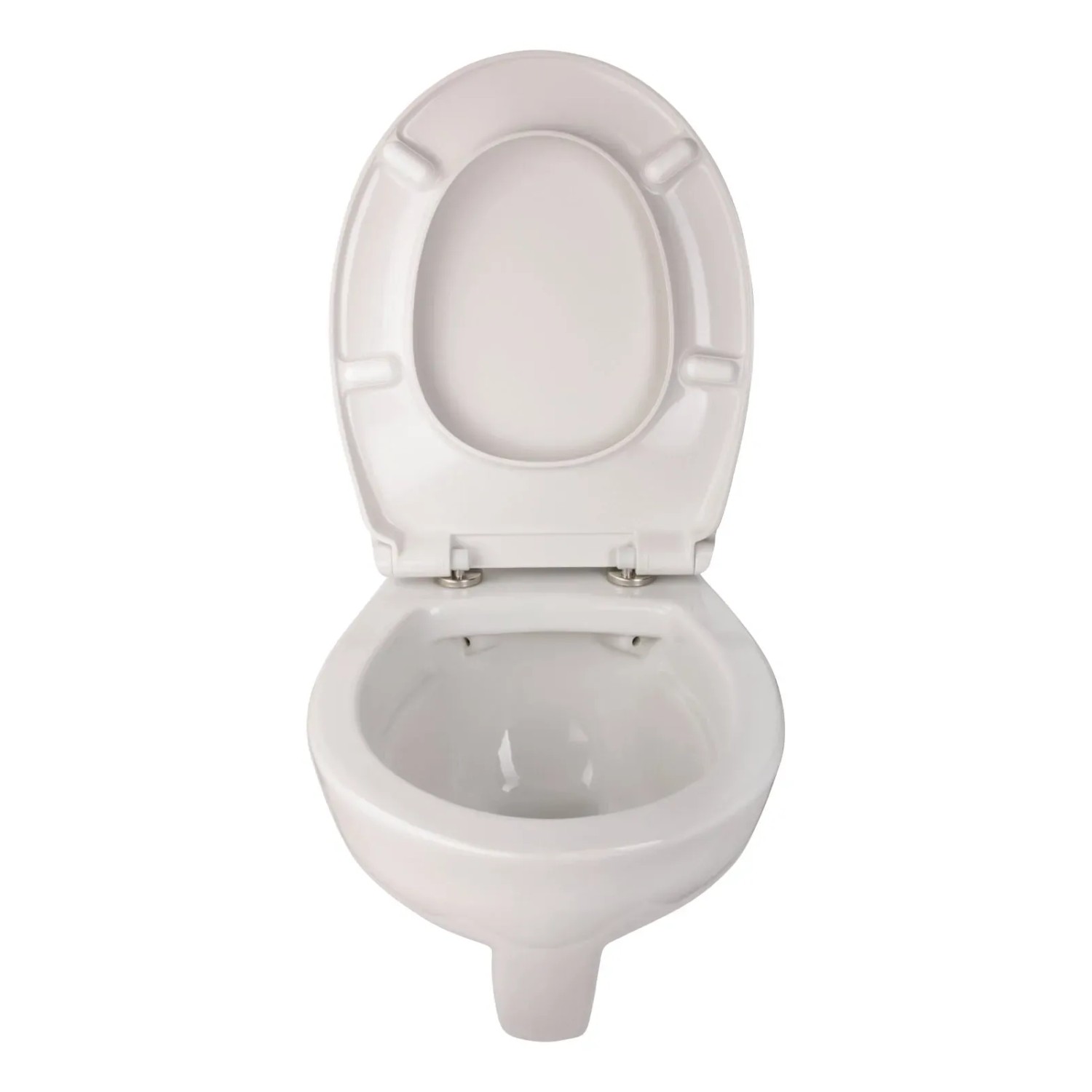 Erhöhtes, spülrandloses Wand-WC Set von Calmwaters mit WC-Sitz, weiß.
