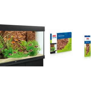 Juwel Aquarium-Rückwand Stone Clay Terracotta, 60x55cm, im Aquarium und in Produktverpackung.