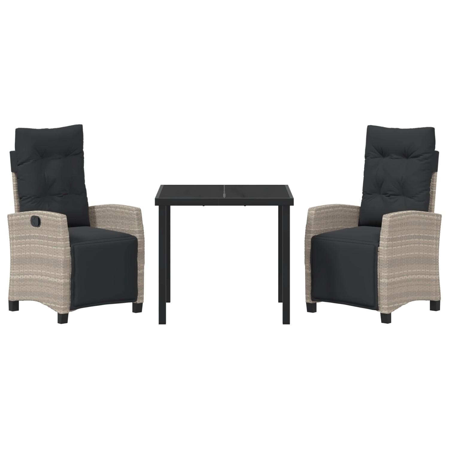 Hellgraue 3-tlg. vidaXL Garten Essgruppe aus Poly Rattan mit Tisch und 2 Stühlen.