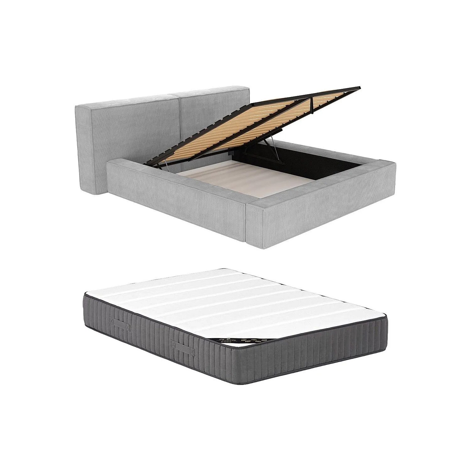 Vente-unique Bett Mit Bettkasten Timano Hellgrau 246 cm