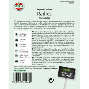 Sperli Radieschen Radies Riesenbutter Samenpackung, ideal für knackige, aromatische Sommerernte.