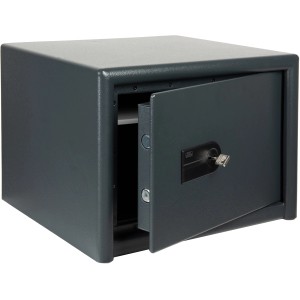 Burg-Wächter Möbeleinsatztresor Magno M 520, Tresor mit geöffneter Tür und Schlüssel.