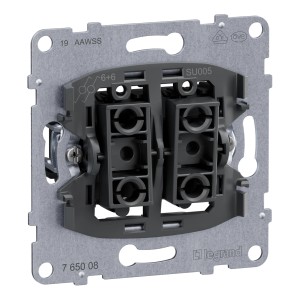 Legrand Seano Doppelwechselschalter 10 AX mit Steckklemmen, Rückansicht.