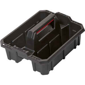Schwarzer LUX Werkzeugträger aus Kunststoff, 15 Liter Stauraum, ohne Deckel.