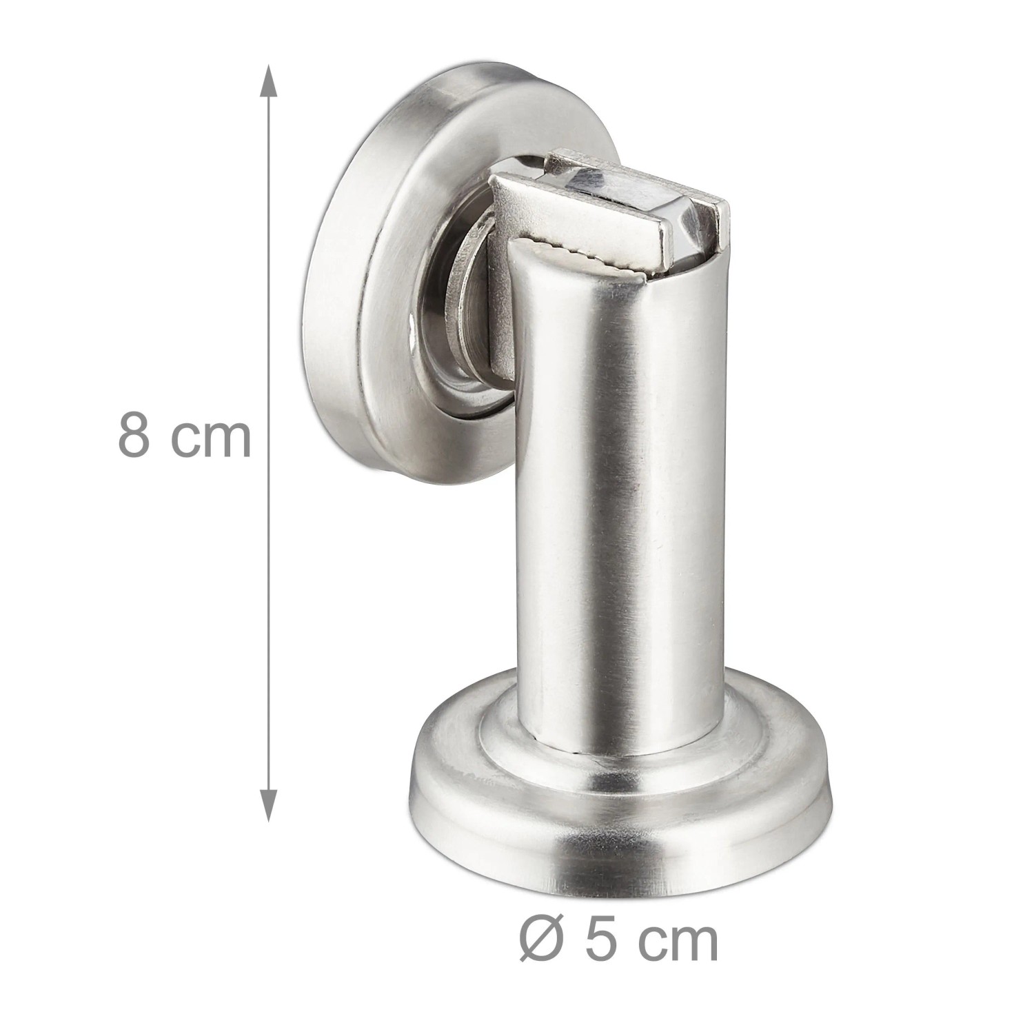 Magnetischer Türstopper aus Edelstahl, silberfarben, zur Wand- oder Bodenmontage.