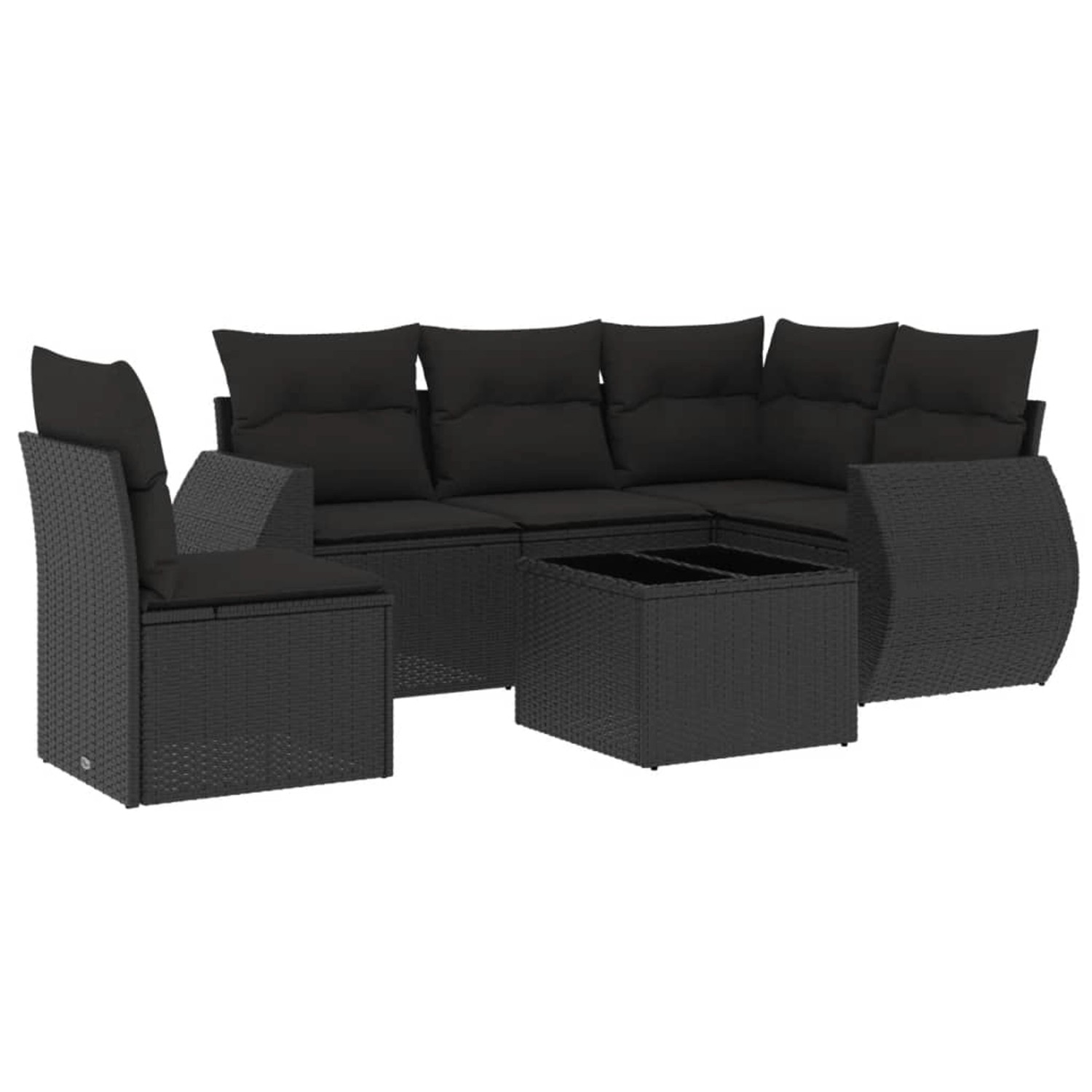 vidaXL 6-Tlg Garten-Sofagarnitur mit Kissen Schwarz Poly Rattan 3221374