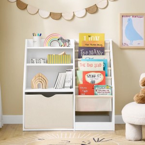 SoBuy Bücherregal Kinderregal mit Stofftaschen und 3 Regale Weiß 80x80x40cm KMB119-W