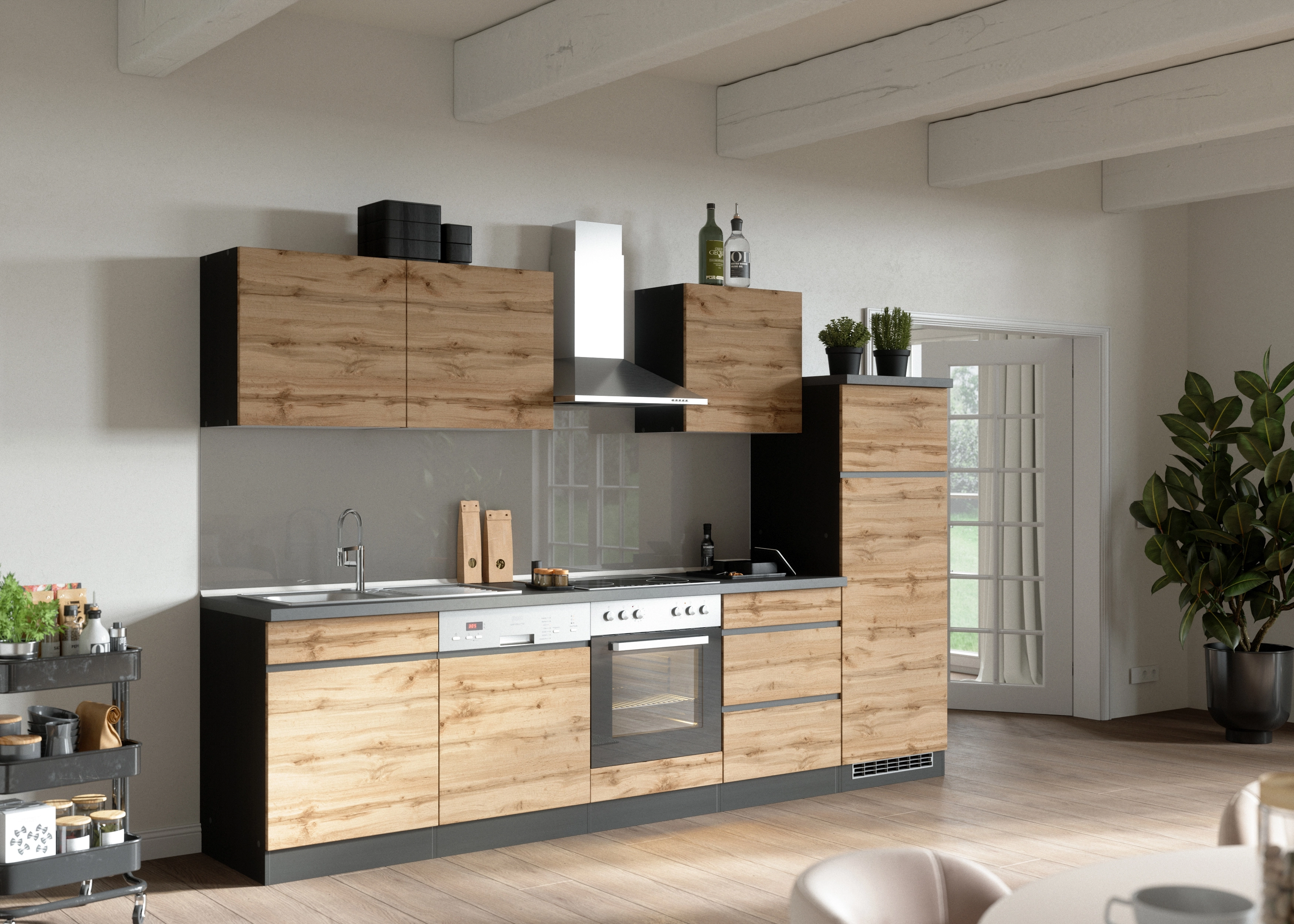 Held Möbel Küchenunterschrank Turin OBI Wotaneiche/Graphit Auszügen 60 bei cm kaufen mit