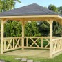 Palmako Holz-Pavillon Betty, naturbelassen, 300x300 cm, ohne Boden. Gartenlaube aus Fichtenholz mit grauen Dachschindeln.