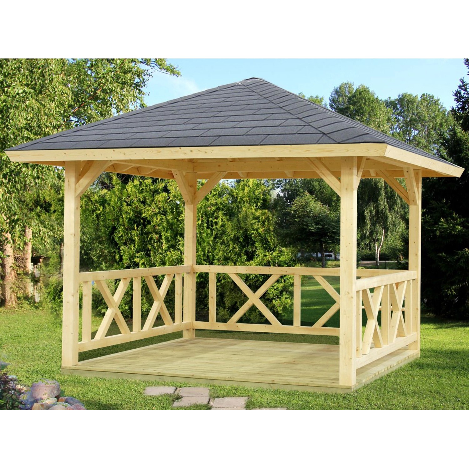 Palmako Holz-Pavillon Betty Natur unbehandelt 300 cm x 300 cm ohne Fußboden