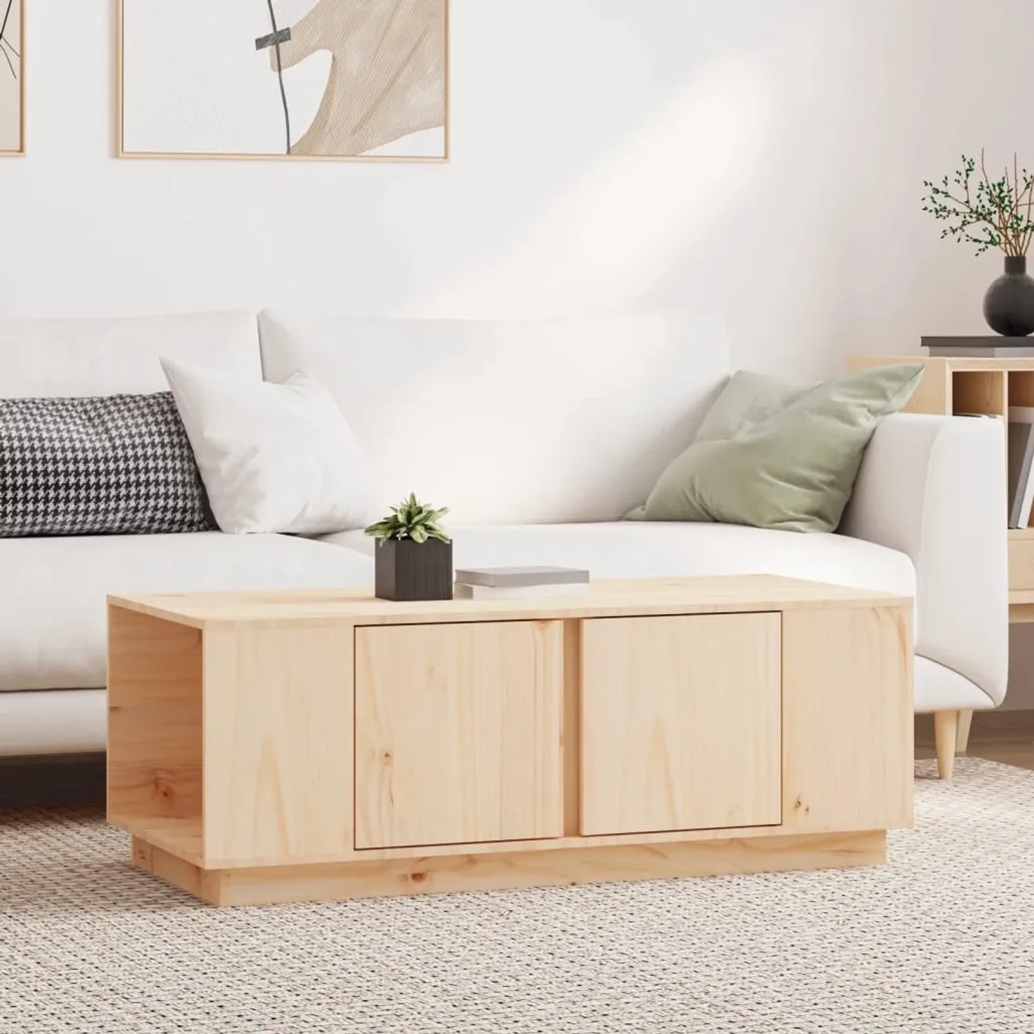 VidaXL Couchtisch aus Kiefernholz, 110x50x40 cm, mit Fächern und Türen.
