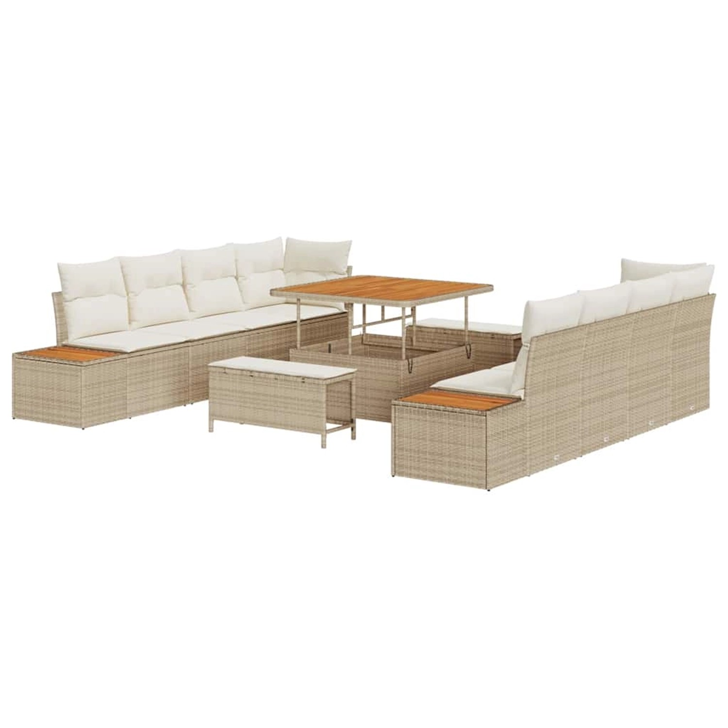 vidaXL Garten-Sofa-Set mit Kissen 11-Tlg Beige Poly Rattan 3362896 günstig online kaufen