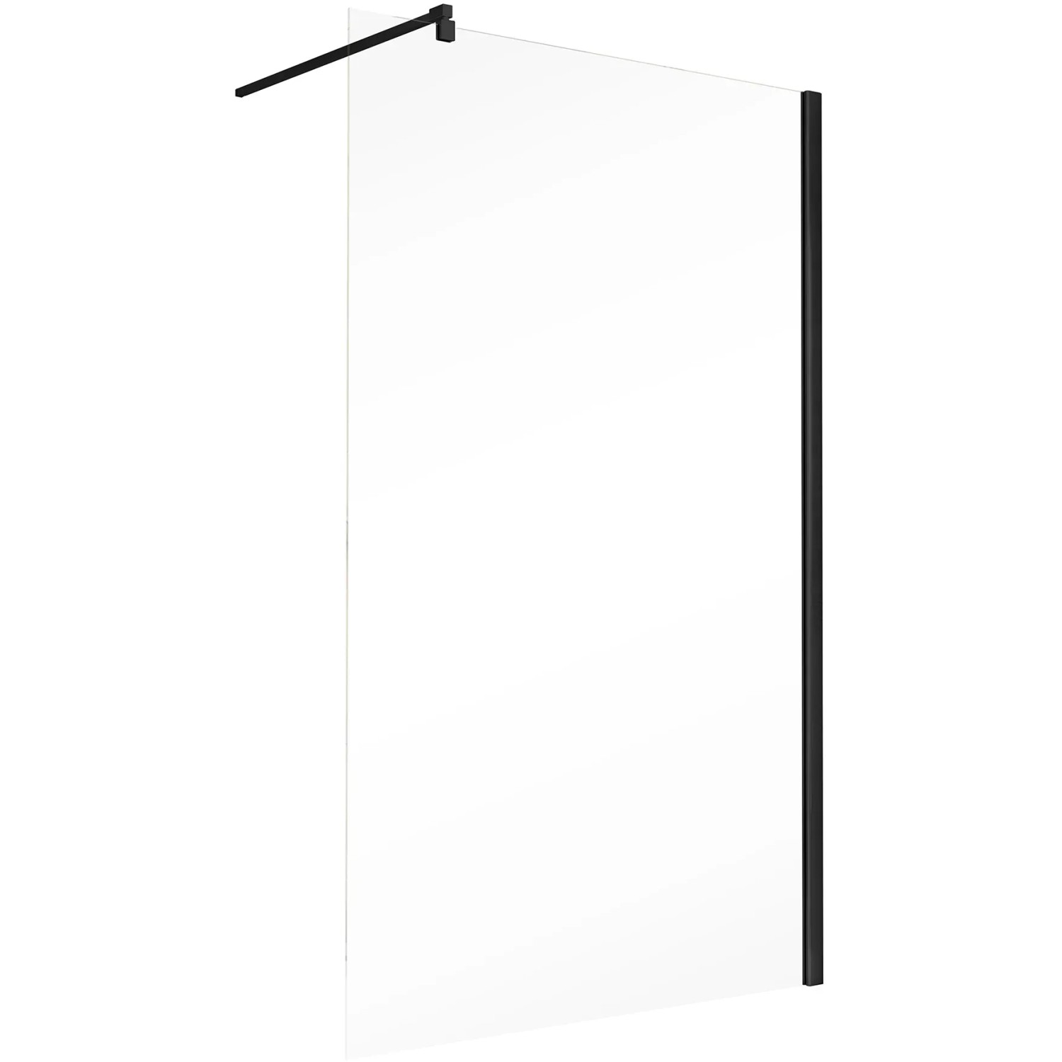 Schulte Walk In Dusche Toura, 200x120 cm, Schwarz, Klarglas. Offene Duschwand mit schwarzem Rahmen.