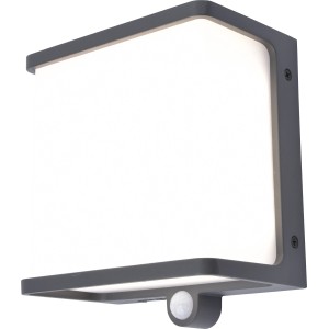 Moderne, eckige Lutec Solar-LED-Wandleuchte Doblo in Anthrazit mit Bewegungsmelder.