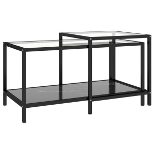 vidaXL Beistelltische, 2er-Set, Schwarz, Hartglas. Couchtische mit Stahlgestell, moderner Industrie-Stil.