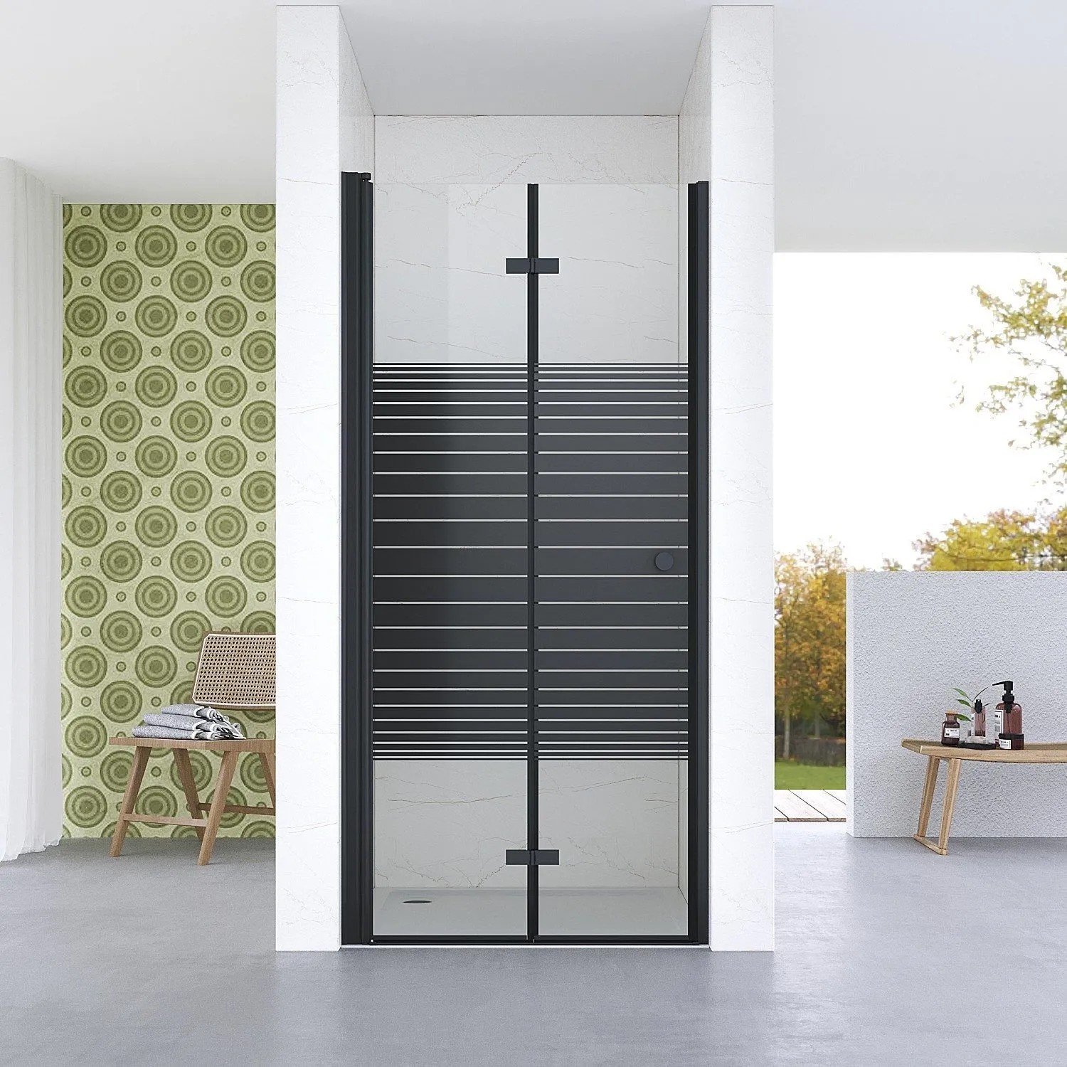 Aquabatos Falttür Dusche Drehfalttür in Nische Breite 70 75 80 90 100 120 cm 5 mm Einscheiben Sicherheitsglas Duschtür Höhe 187 cm