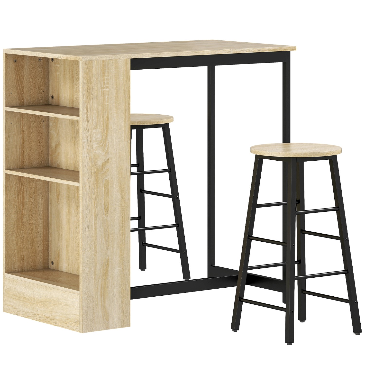 Thumbnail - HOMCOM Bartisch Set Bartisch mit Barhocker-Set für Küche Esszimmer Eiche
