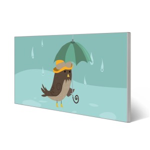 Magnettafel 78x37cm mit Vogelmotiv Rainbird, silberne Magnetwand für Notizen und Fotos.