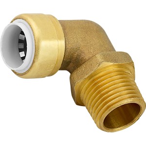 Steck-Winkel aus Messing, 46 mm, für Rohre. Steckfitting mit 90-Grad-Winkel und Gewinde.