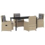 Beige 5-tlg. Garten Essgruppe aus Poly Rattan mit Tisch und 4 Stühlen.