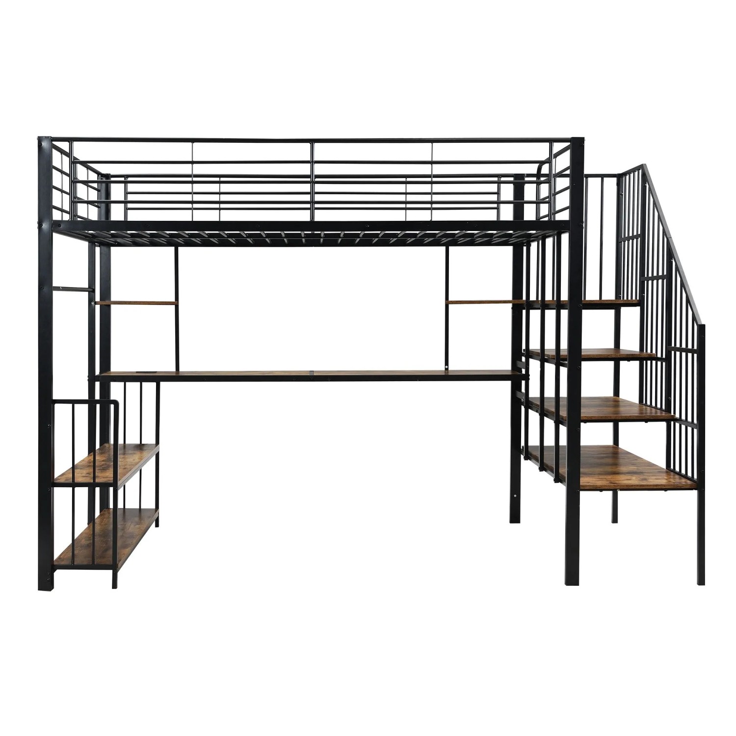 okwish Metall Hochbett 120x200cm mit Ladeanschluss Kleiderbügel Schwarz ohne Matratze