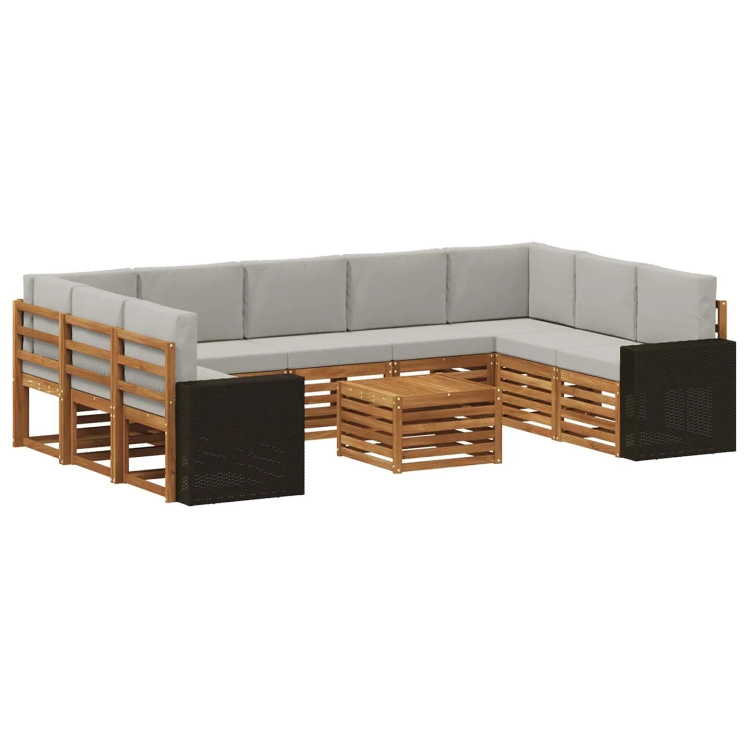 vidaXL Sofagarnituren 10 Stk Natur und Hellgrau Massivholz Akazie 3384872
