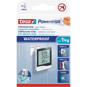 Tesa Waterproof Klebehaken mit Powerstrips, geeignet für Feuchträume, einfache Montage ohne Bohren.