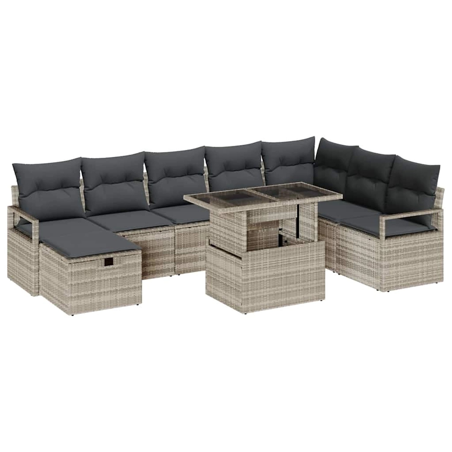 vidaXL Garten-Sofa-Set mit Kissen 9-Tlg Hellgrau Poly Rattan 3359819 günstig online kaufen