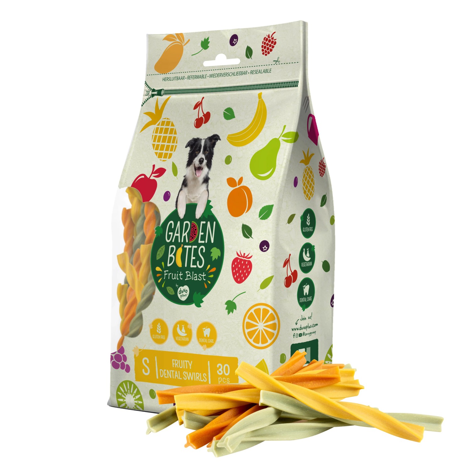 Duvoplus Hunde-Belohnungssnacks Garden Bites Fruity Dental Swirls S 30 Stk.