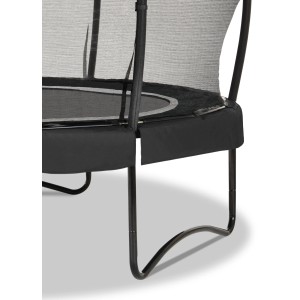 Detailaufnahme: Schwarzes EXIT Allure Premium Gartentrampolin (Ø 253 cm) mit Sicherheitsnetz und Fußschutzsystem.