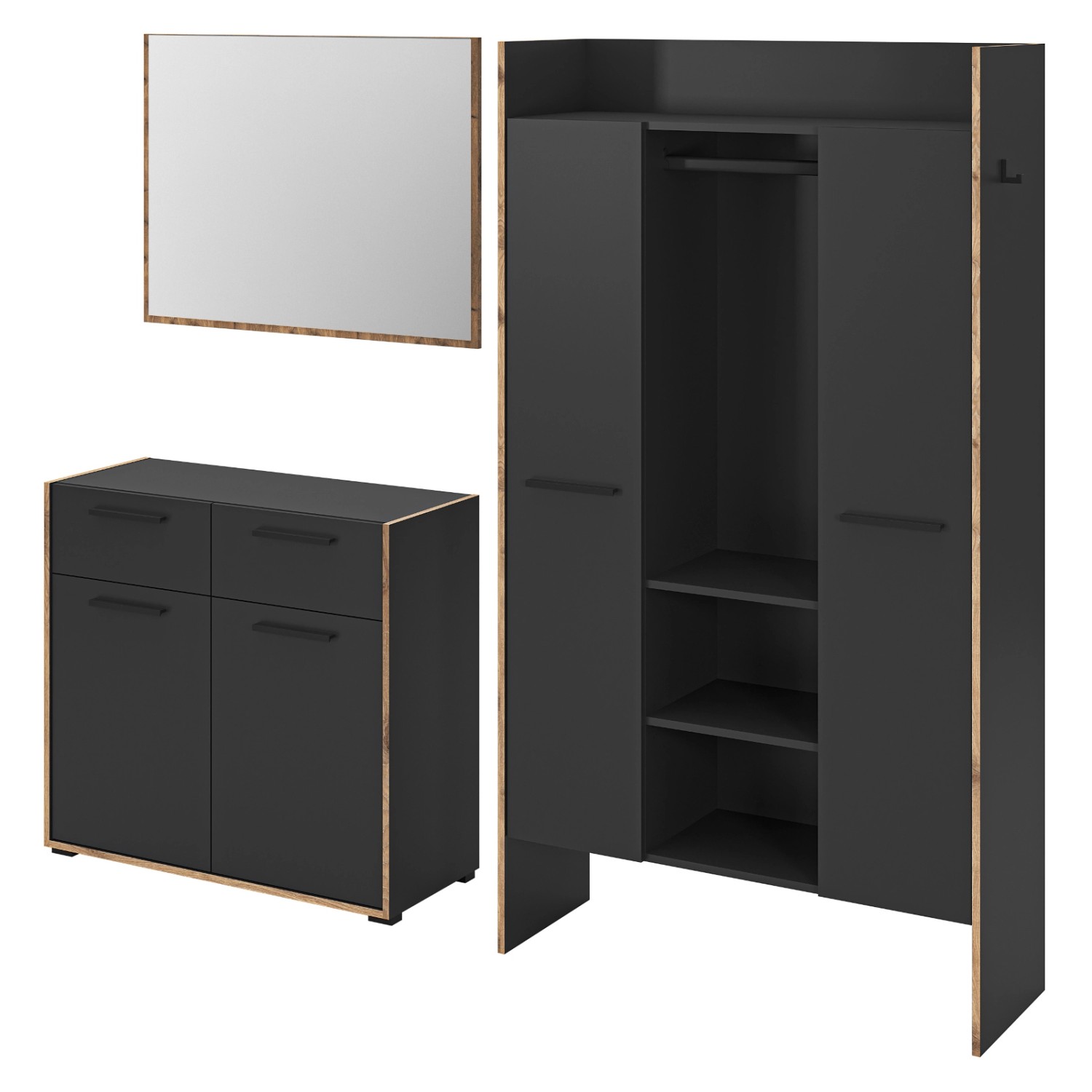 Inn.Furn Garderoben-Set 3-teilig Salud in Grau und Nox Eiche 215 x 189 cm S günstig online kaufen