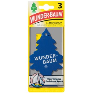 Wunderbaum Sportfrische 3er-Set, blauer Lufterfrischer in Tannenbaumform für Auto, Boot.